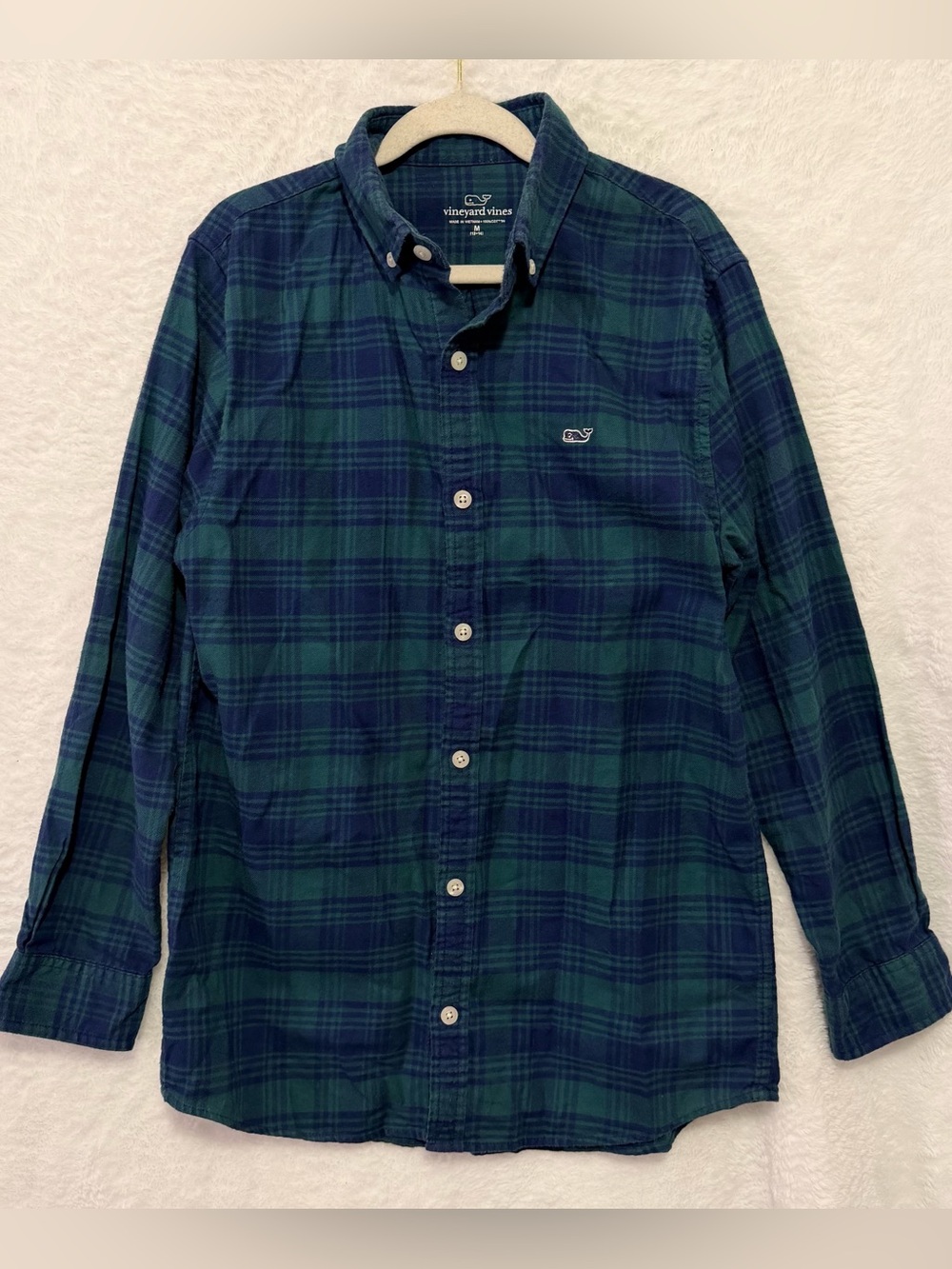 Vineyard Vines Whale Shirt Boys Medium 12 / 14 Long Sleeve Blue Green Flannel